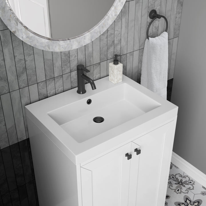 Chianti 24" Single Vanity, Glossy White, Matte Black, w/ White Glossy Composite Stone Top