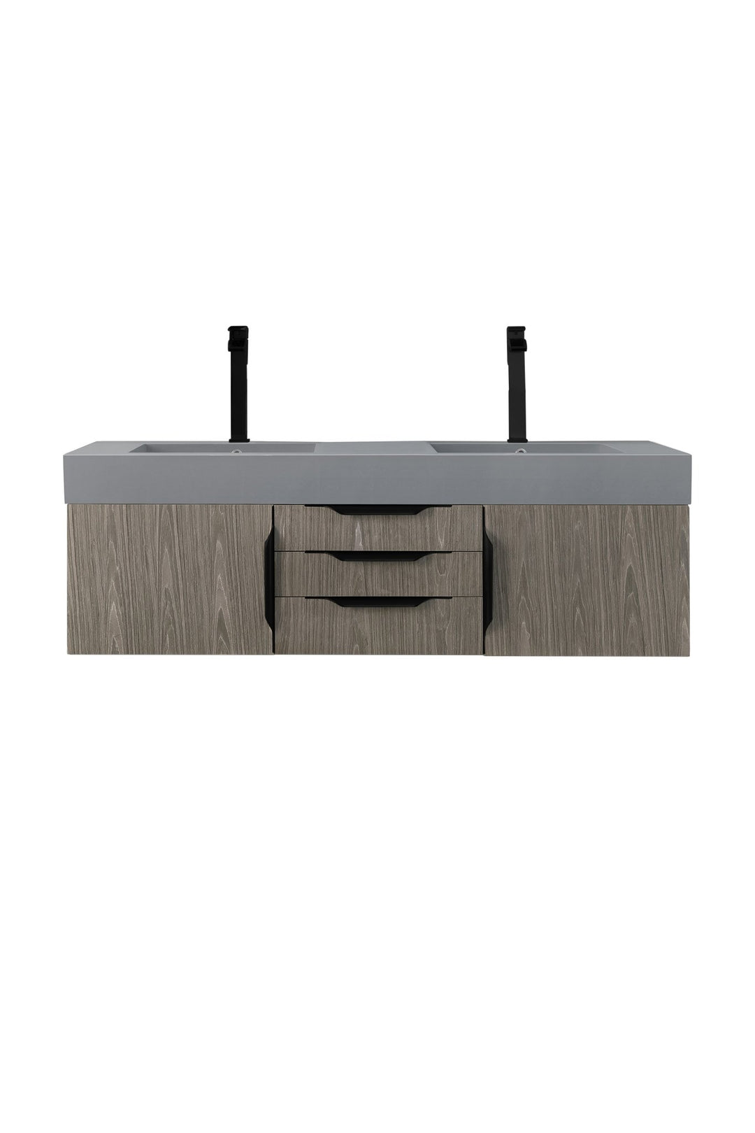 Mercer Island 59" Double Vanity, Ash Gray, Matte Black w/ Dusk Grey Glossy Composite Stone Top