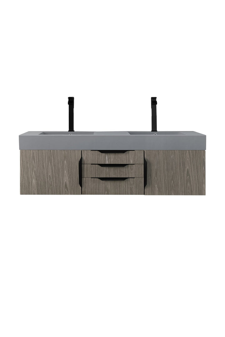 Mercer Island 59" Double Vanity, Ash Gray, Matte Black w/ Dusk Grey Glossy Composite Stone Top