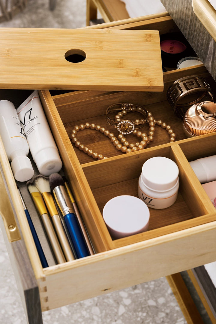 Mercer Island 59" Double Vanity, Ash Gray, Radiant Gold w/ Dusk Grey Glossy Composite Stone Top