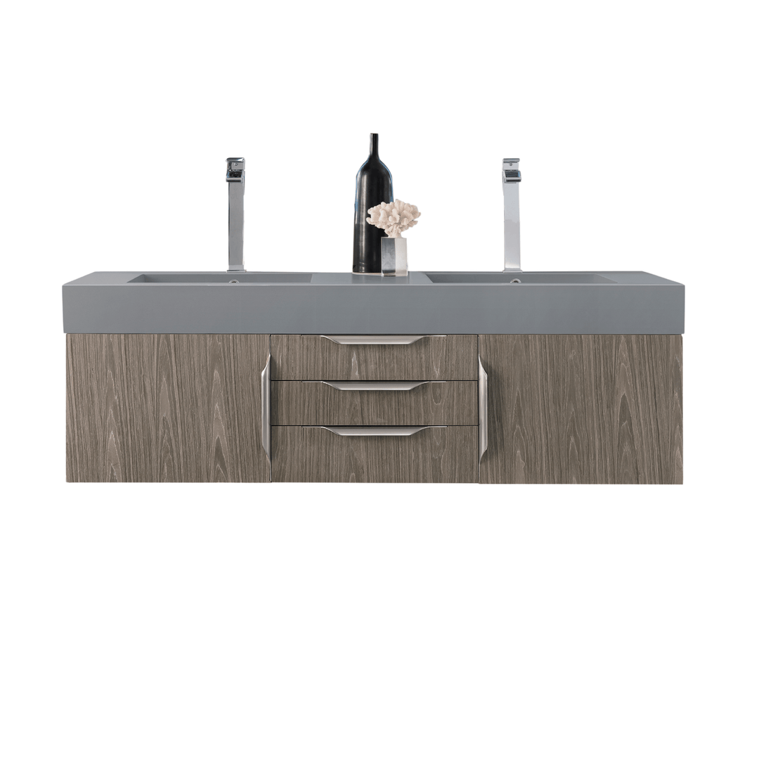Mercer Island 59" Double Vanity, Ash Gray w/ Dusk Grey Glossy Composite Stone Top