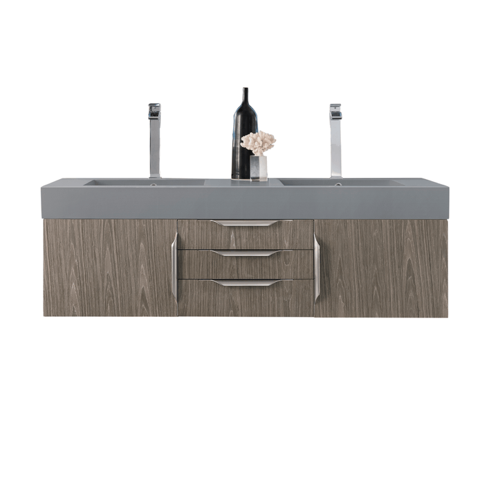 Mercer Island 59" Double Vanity, Ash Gray w/ Dusk Grey Glossy Composite Stone Top