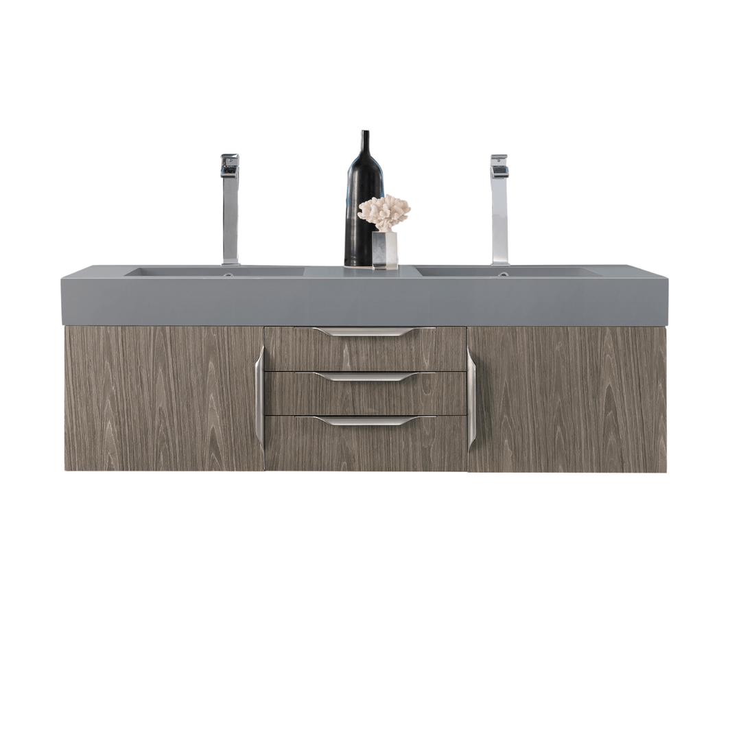Mercer Island 59" Double Vanity, Ash Gray w/ Dusk Grey Glossy Composite Stone Top
