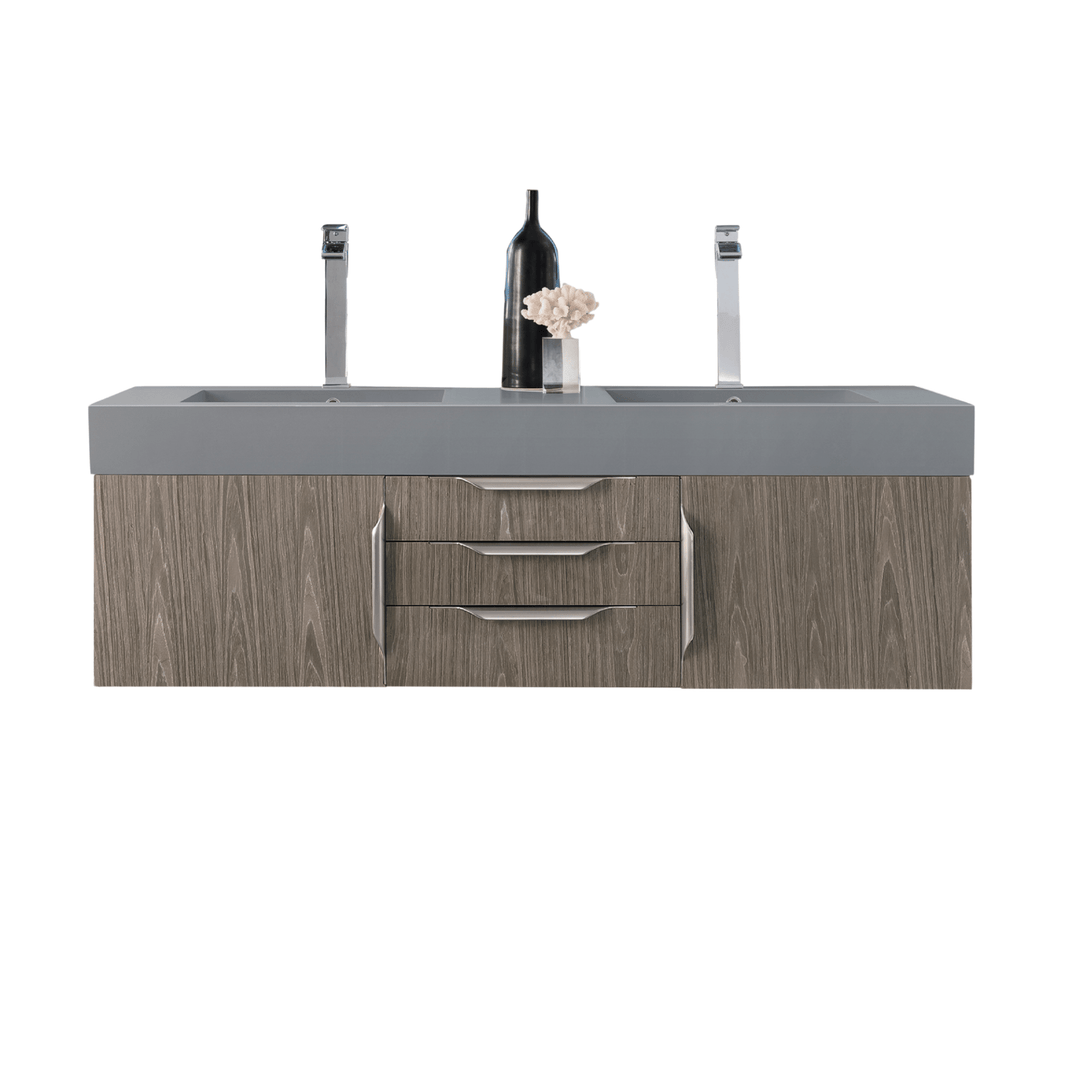 Mercer Island 59" Double Vanity, Ash Gray w/ Dusk Grey Glossy Composite Stone Top