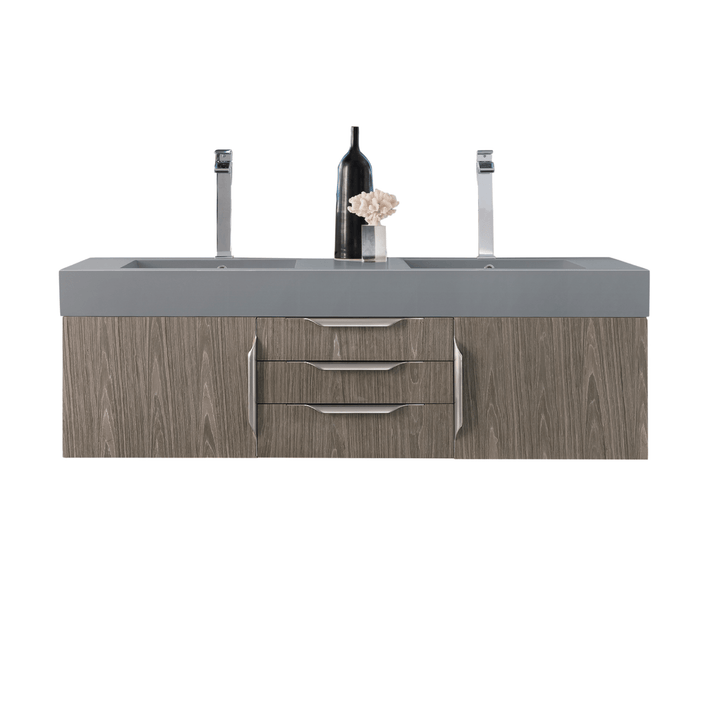 Mercer Island 59" Double Vanity, Ash Gray w/ Dusk Grey Glossy Composite Stone Top