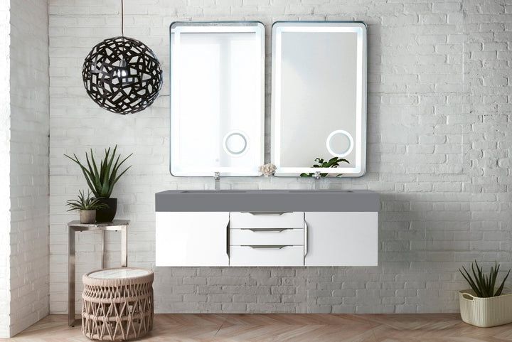 Mercer Island 59" Double Vanity, Glossy White w/ Dusk Grey Glossy Composite Stone Top