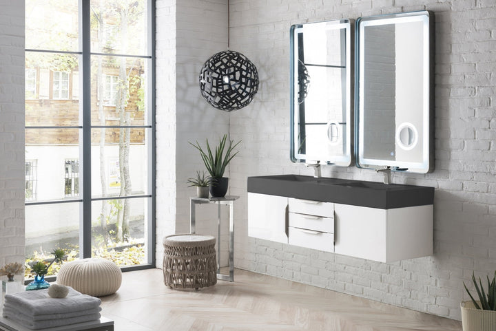 Mercer Island 59" Double Vanity, Glossy White w/ Dusk Grey Glossy Composite Stone Top