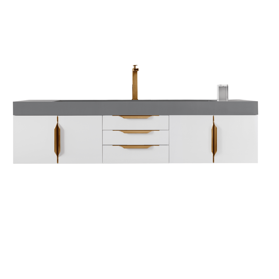 Mercer Island 72" Single Vanity, Glossy White, Radiant Gold w/ Dusk Grey Glossy Composite Stone Top