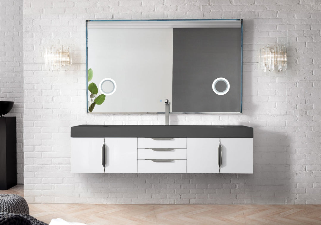 Mercer Island 72" Single Vanity, Glossy White w/ Dusk Grey Glossy Composite Stone Top