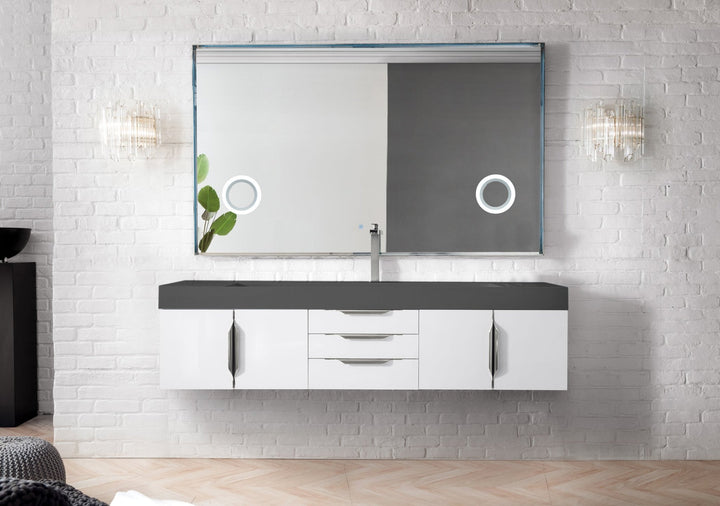 Mercer Island 72" Single Vanity, Glossy White w/ Dusk Grey Glossy Composite Stone Top