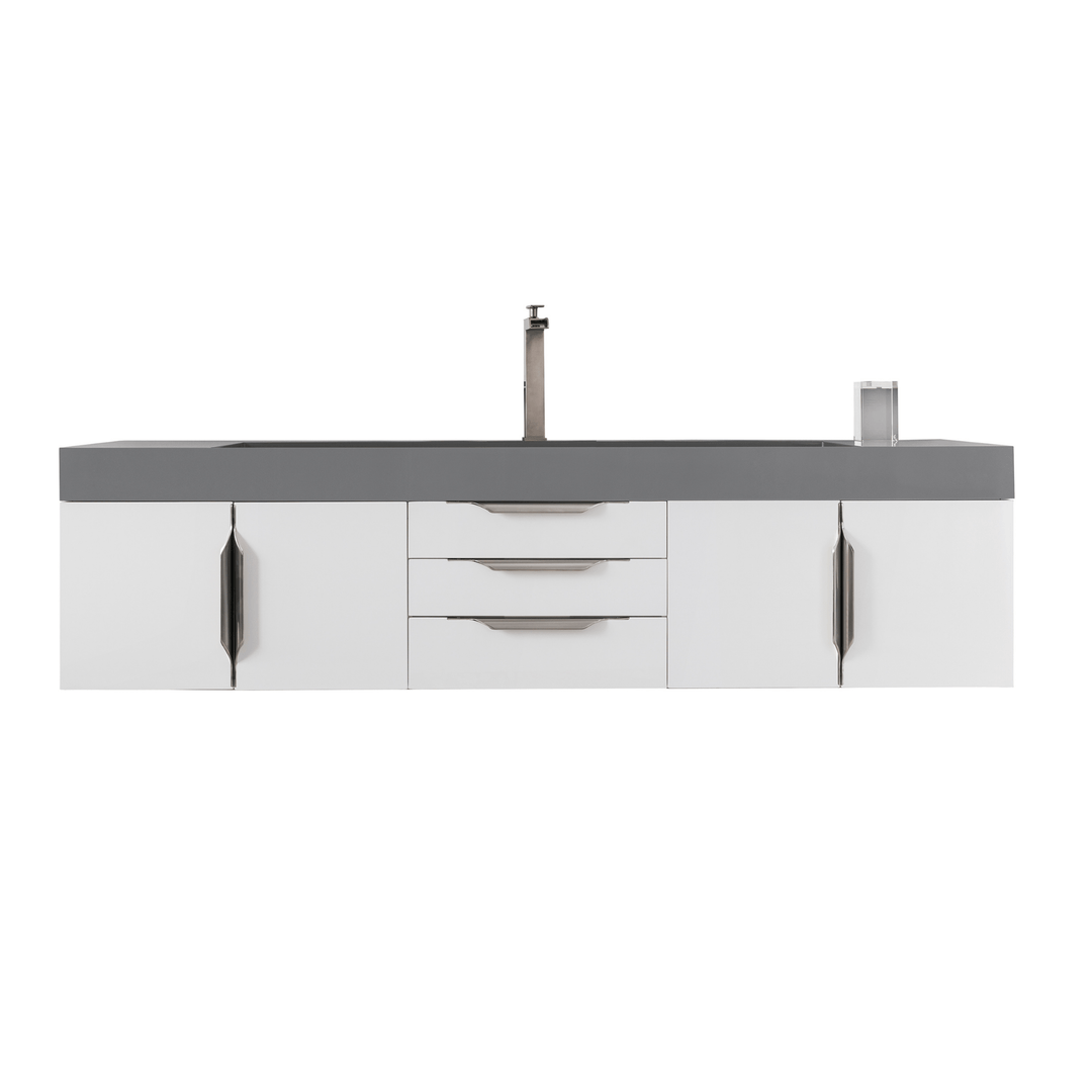 Mercer Island 72" Single Vanity, Glossy White w/ Dusk Grey Glossy Composite Stone Top