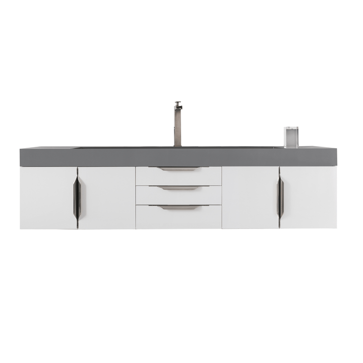 Mercer Island 72" Single Vanity, Glossy White w/ Dusk Grey Glossy Composite Stone Top