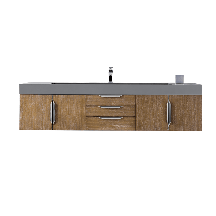 Mercer Island 72" Single Vanity, Latte Oak w/ Dusk Grey Glossy Composite Stone Top