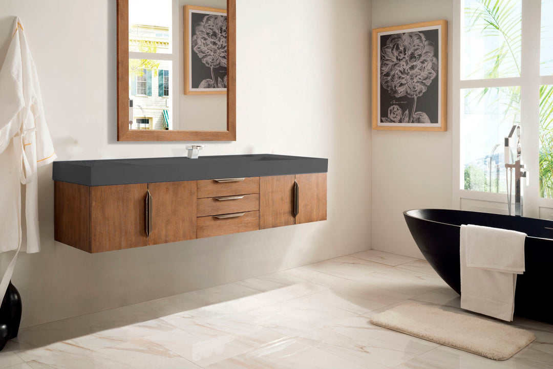 Mercer Island 72" Single Vanity, Latte Oak w/ Dusk Grey Glossy Composite Stone Top