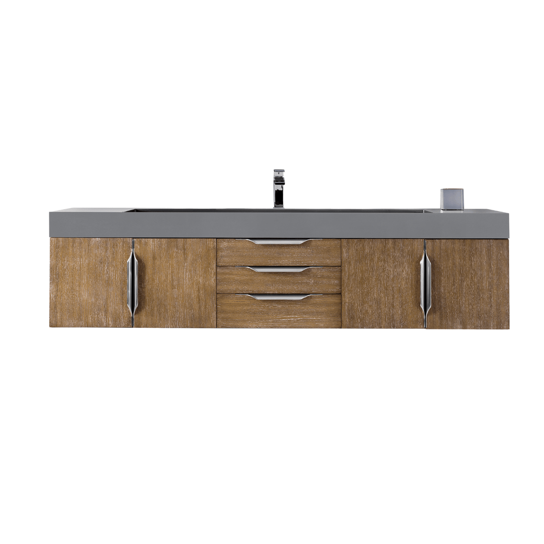 Mercer Island 72" Single Vanity, Latte Oak w/ Dusk Grey Glossy Composite Stone Top