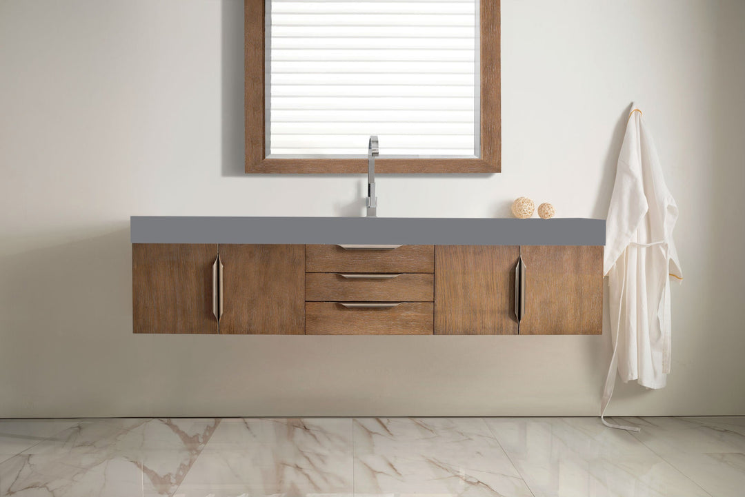 Mercer Island 72" Single Vanity, Latte Oak w/ Dusk Grey Glossy Composite Stone Top