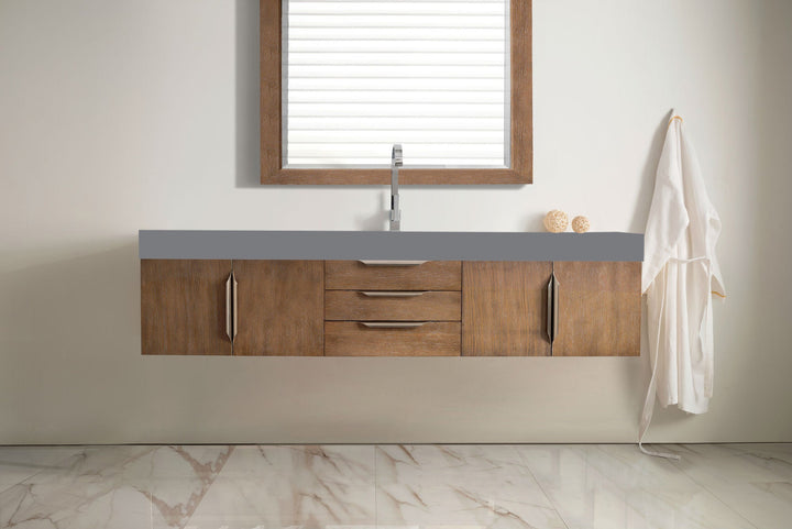 Mercer Island 72" Single Vanity, Latte Oak w/ Dusk Grey Glossy Composite Stone Top