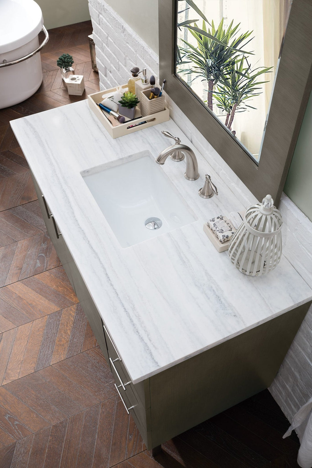 Metropolitan 48" Single Vanity, Silver Oak w/ 3 CM Arctic Fall Solid Surface Top