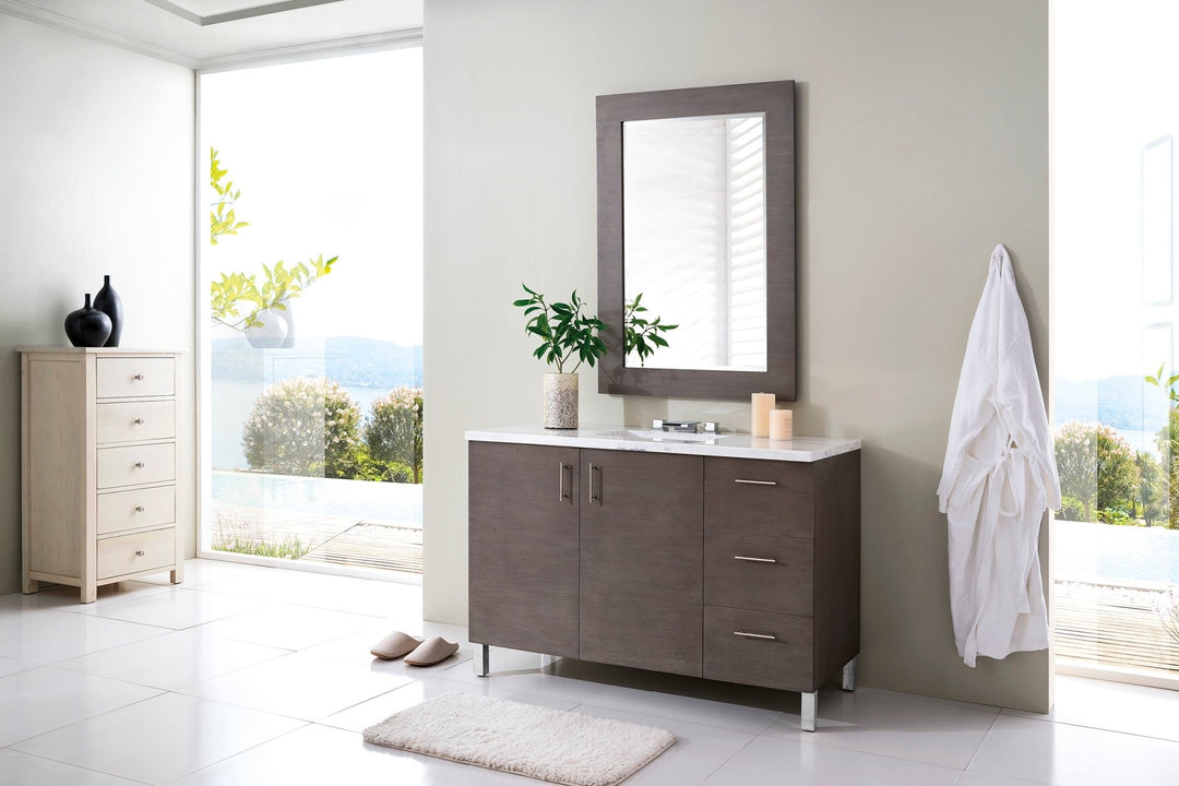Metropolitan 48" Single Vanity, Silver Oak w/ 3 CM Arctic Fall Solid Surface Top