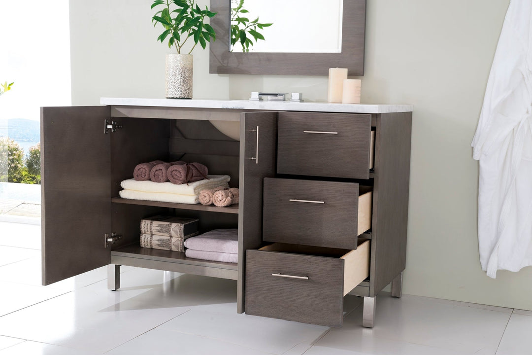 Metropolitan 48" Single Vanity, Silver Oak w/ 3 CM Arctic Fall Solid Surface Top