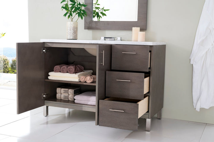 Metropolitan 48" Single Vanity, Silver Oak w/ 3 CM Arctic Fall Solid Surface Top