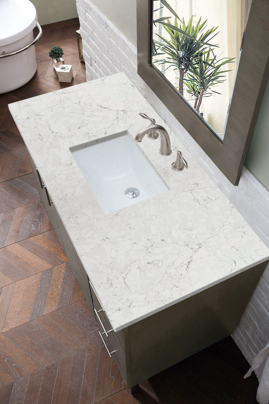 Metropolitan 48" Single Vanity, Silver Oak w/ 3 CM Eternal Jasmine Pearl Silestone Top