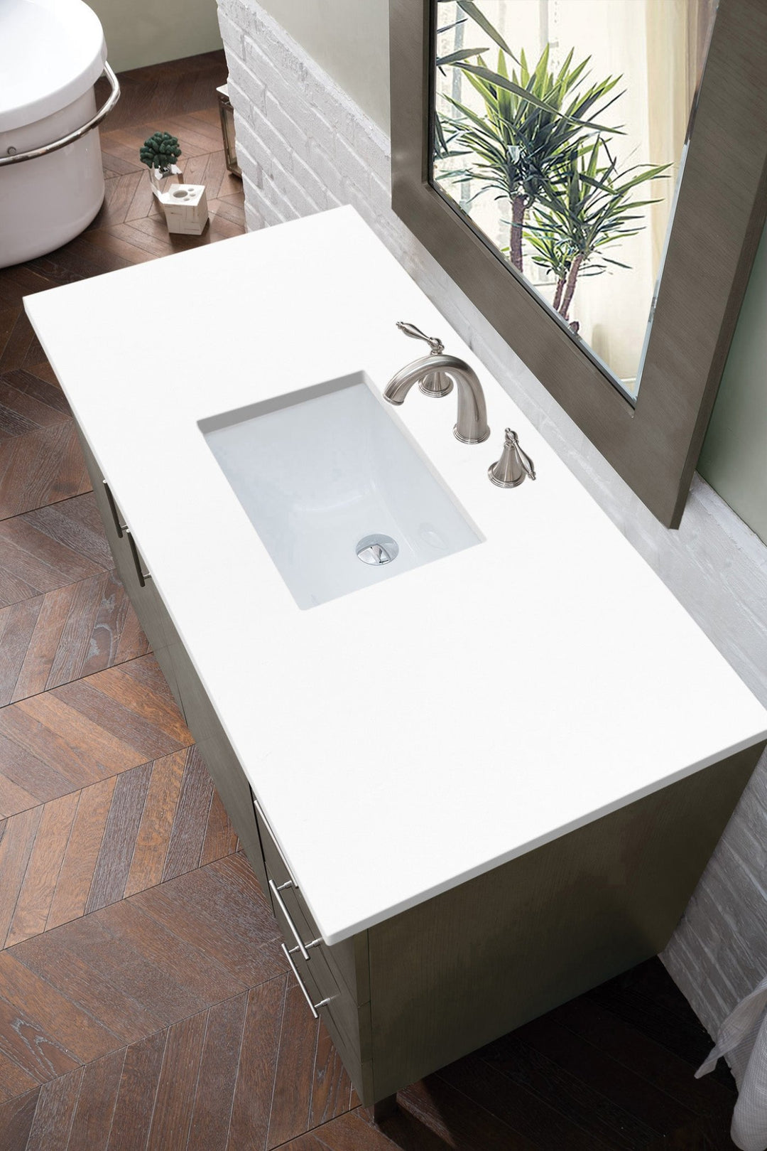 Metropolitan 48" Single Vanity, Silver Oak w/ 3 CM White Zeus Silestone Top
