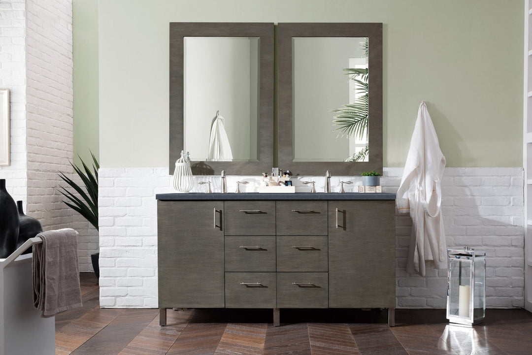 Metropolitan 60" Double Vanity, Silver Oak w/ 3 CM Charcoal Soapstone Silestone Top