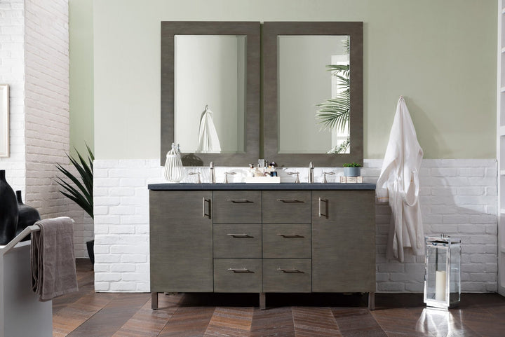 Metropolitan 60" Double Vanity, Silver Oak w/ 3 CM Charcoal Soapstone Silestone Top