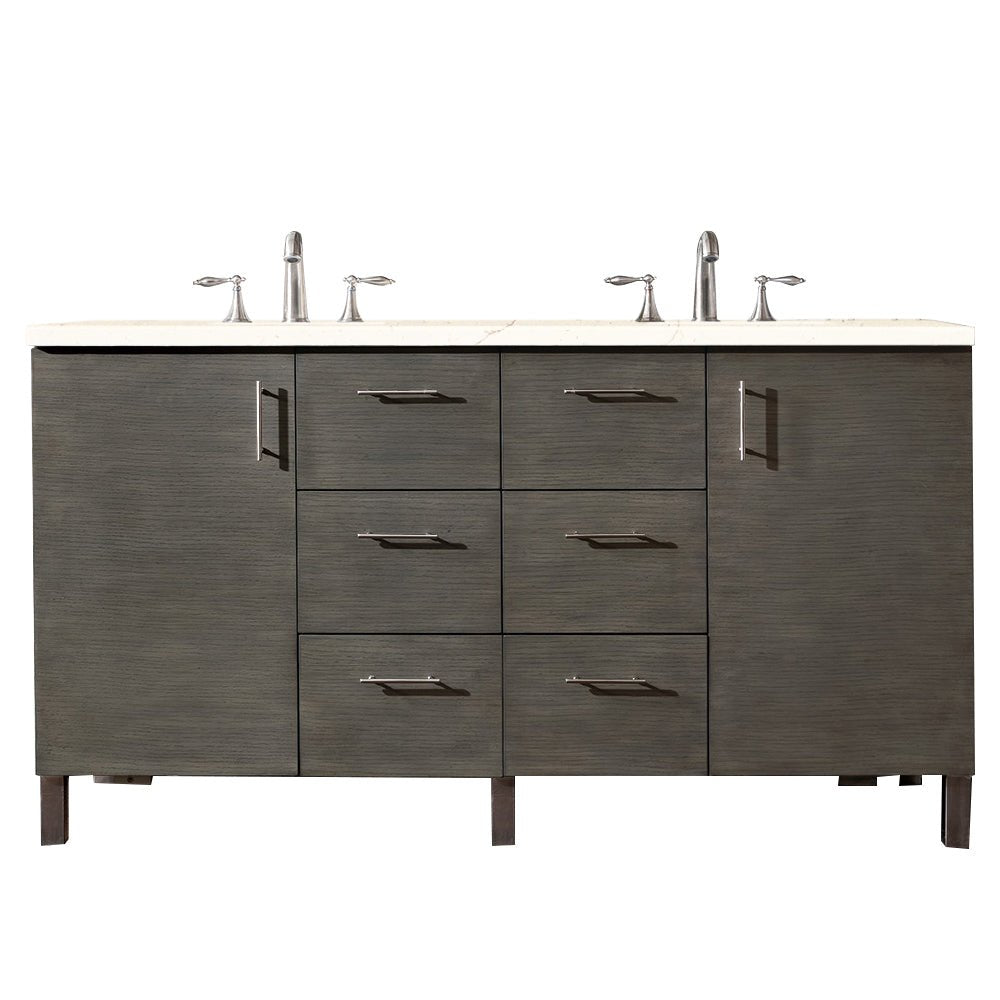 Metropolitan 60" Double Vanity, Silver Oak w/ 3 CM Eternal Marfil Silestone Top