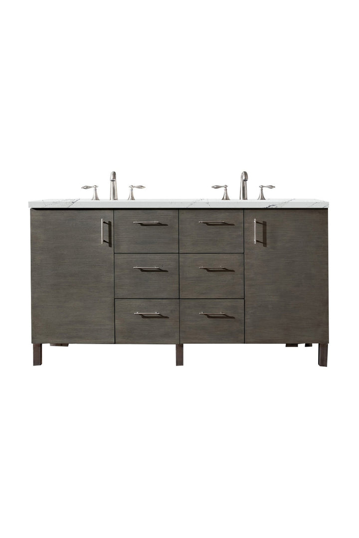 Metropolitan 60" Double Vanity, Silver Oak w/ 3 CM Ethereal Noctis Silestone Top