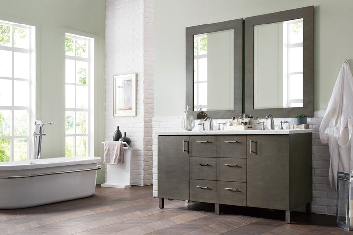 Metropolitan 60" Double Vanity, Silver Oak w/ 3 CM Ethereal Noctis Silestone Top