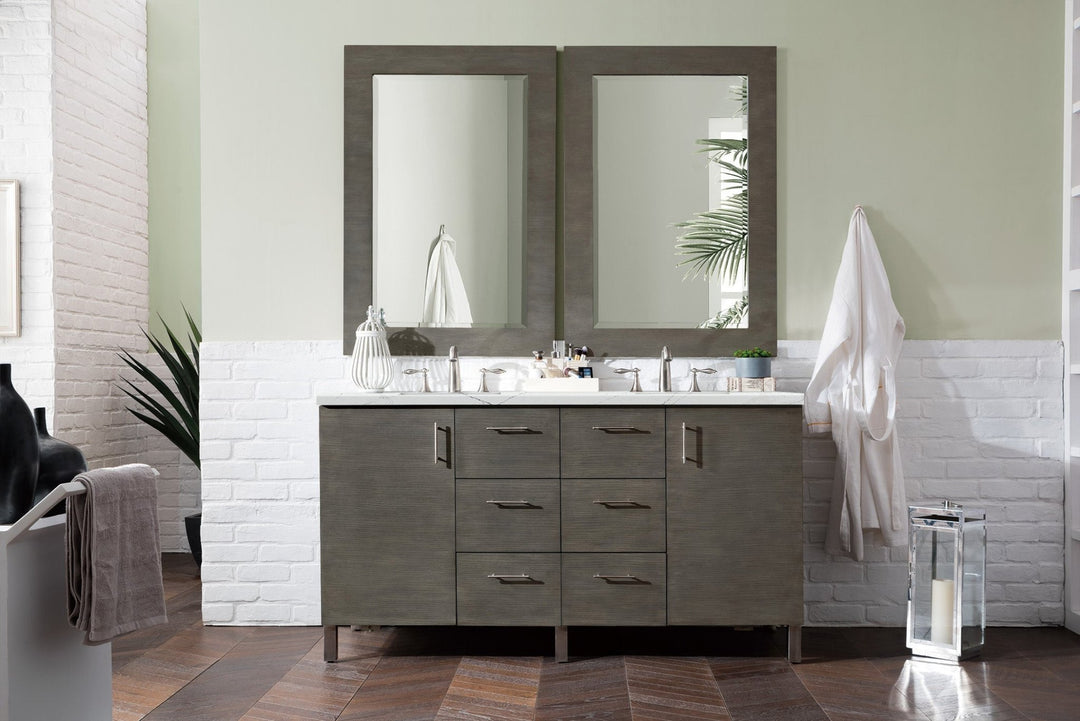 Metropolitan 60" Double Vanity, Silver Oak w/ 3 CM Ethereal Noctis Silestone Top