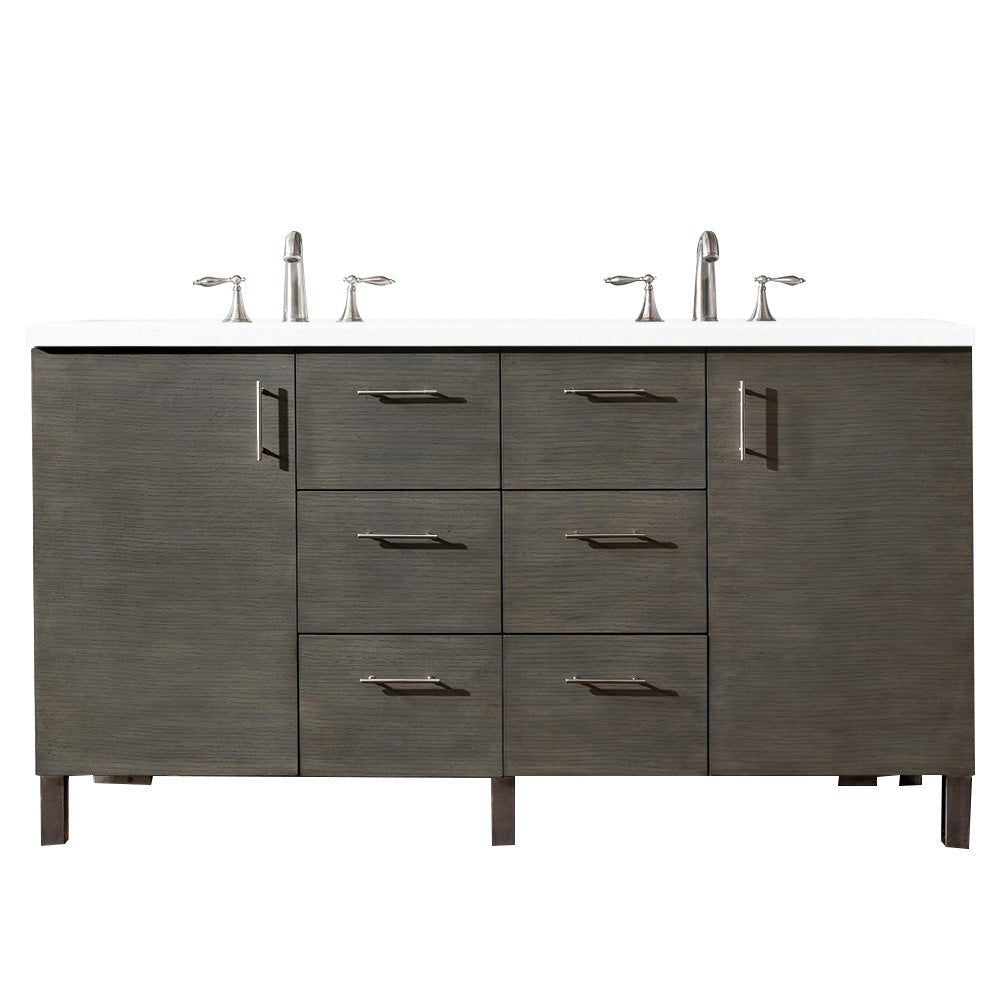 Metropolitan 60" Double Vanity, Silver Oak w/ 3 CM White Zeus Silestone Top