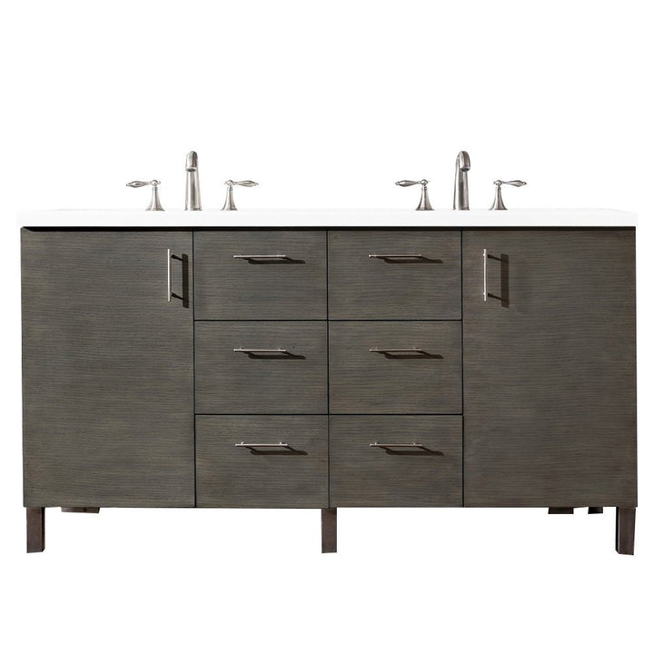 Metropolitan 60" Double Vanity, Silver Oak w/ 3 CM White Zeus Silestone Top