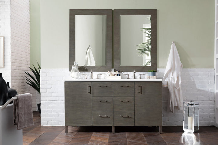 Metropolitan 60" Double Vanity, Silver Oak w/ 3 CM White Zeus Silestone Top