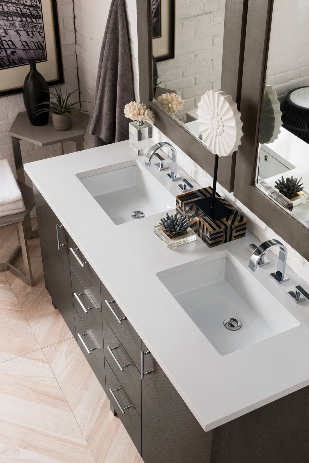 Metropolitan 60" Double Vanity, Silver Oak w/ 3 CM White Zeus Silestone Top