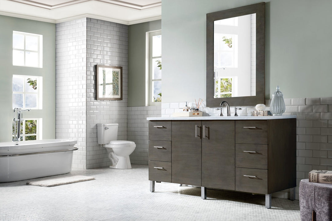 Metropolitan 60" Single Vanity, Silver Oak w/ 3 CM Arctic Fall Solid Surface Top
