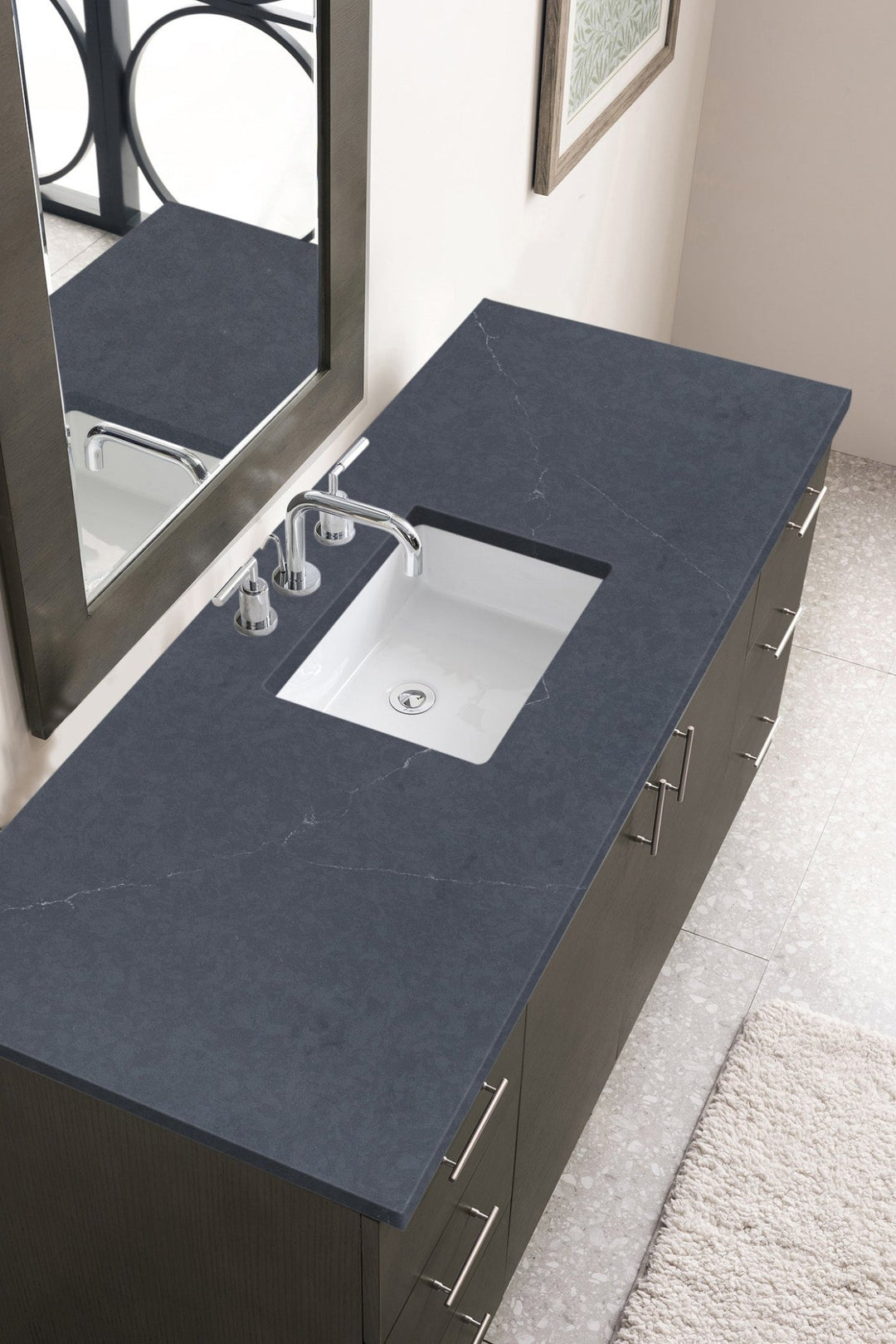 Metropolitan 60" Single Vanity, Silver Oak w/ 3 CM Charcoal Soapstone Silestone Top