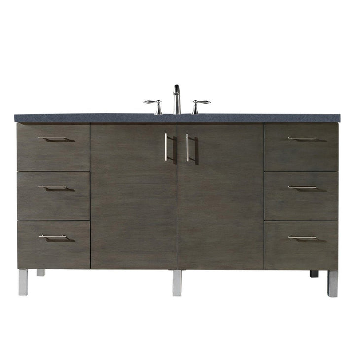 Metropolitan 60" Single Vanity, Silver Oak w/ 3 CM Charcoal Soapstone Silestone Top