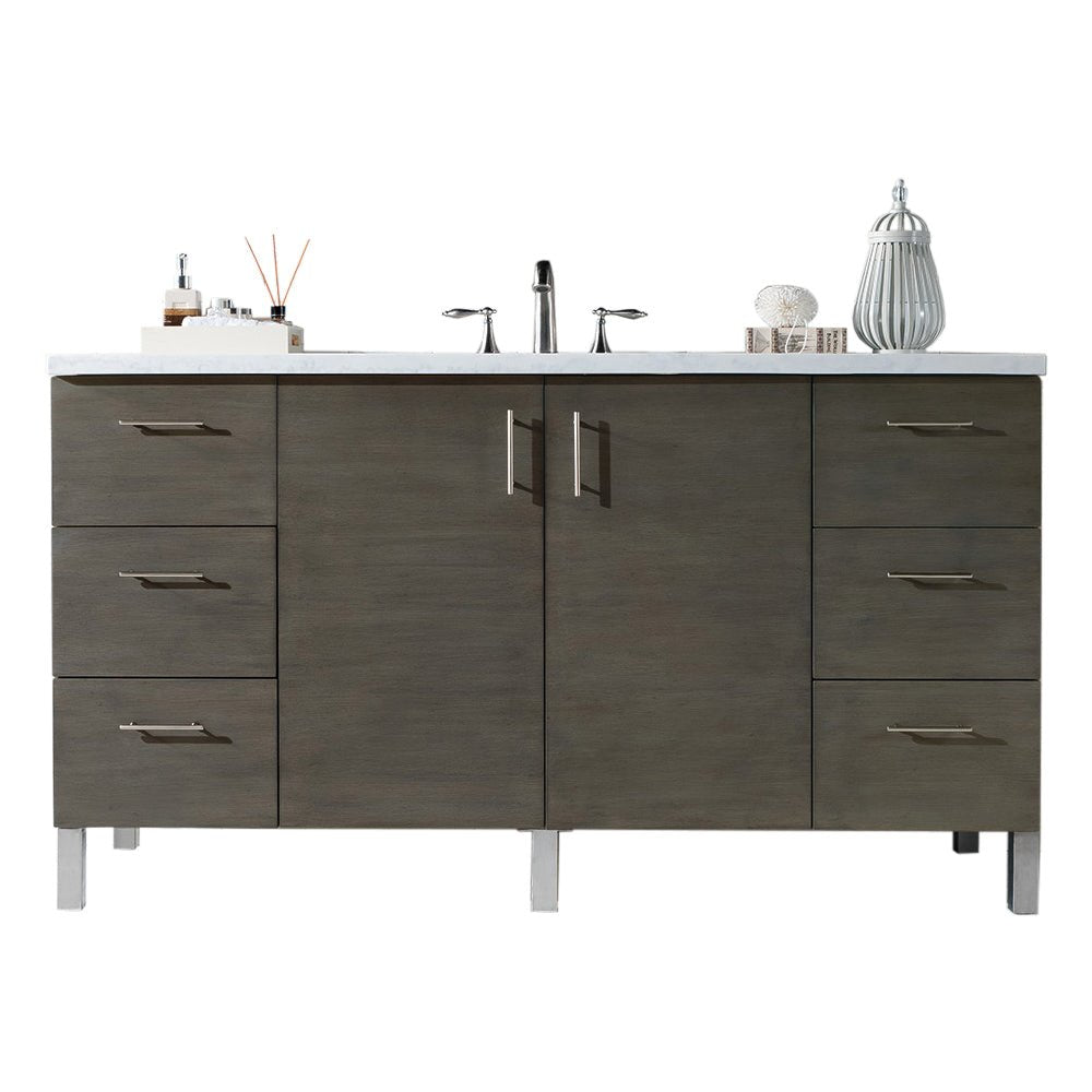 Metropolitan 60" Single Vanity, Silver Oak w/ 3 CM Eternal Jasmine Pearl Silestone Top