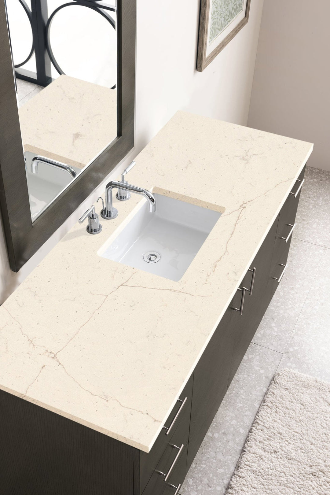 Metropolitan 60" Single Vanity, Silver Oak w/ 3 CM Eternal Marfil Silestone Top