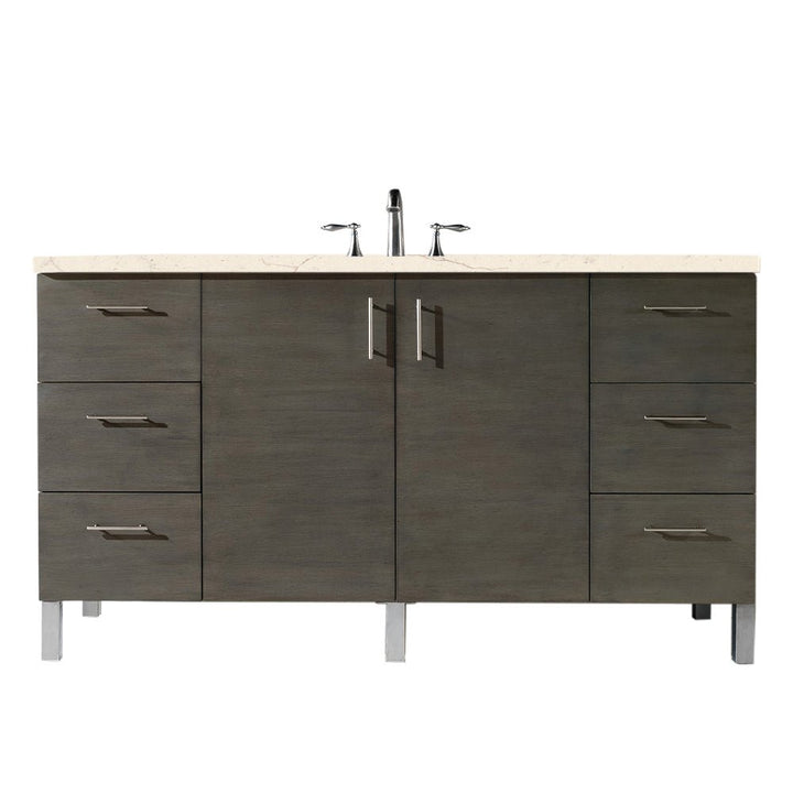 Metropolitan 60" Single Vanity, Silver Oak w/ 3 CM Eternal Marfil Silestone Top