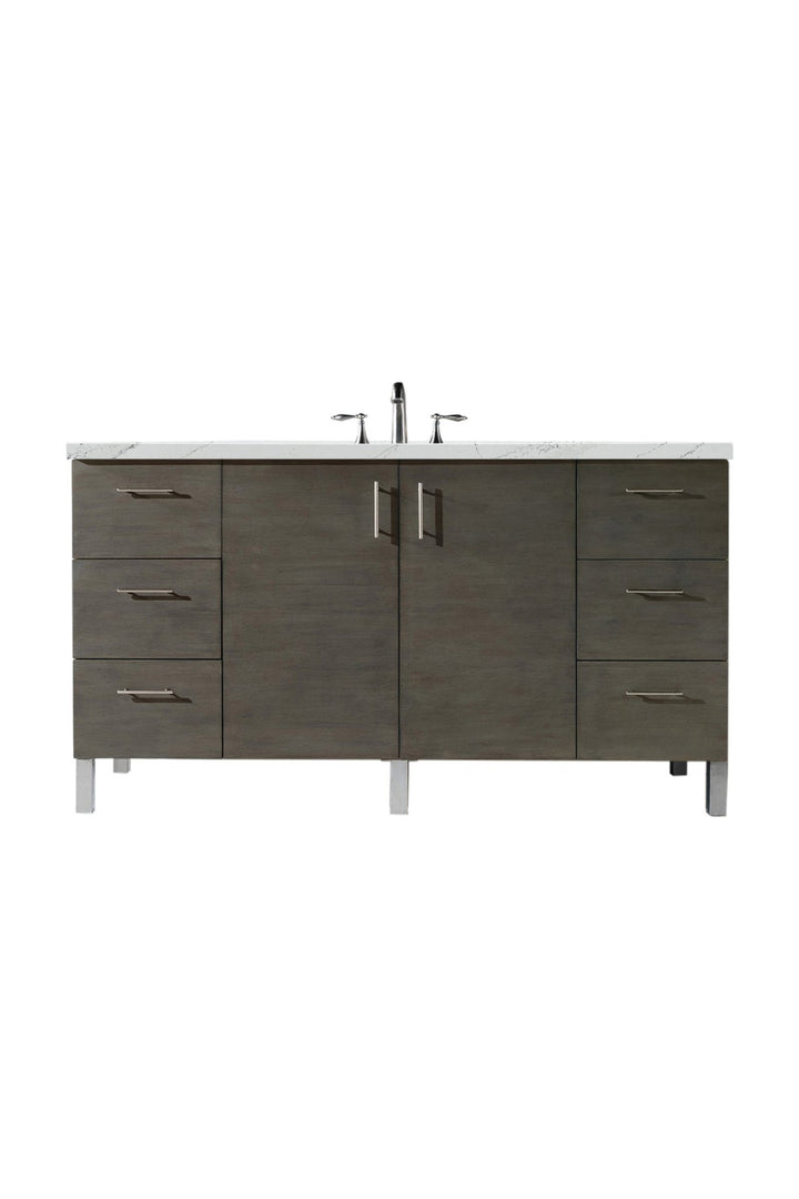 Metropolitan 60" Single Vanity, Silver Oak w/ 3 CM Ethereal Noctis Silestone Top