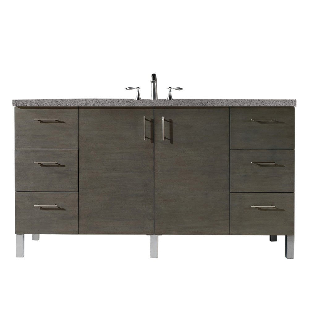 Metropolitan 60" Single Vanity, Silver Oak w/ 3 CM Grey Expo Silestone Top