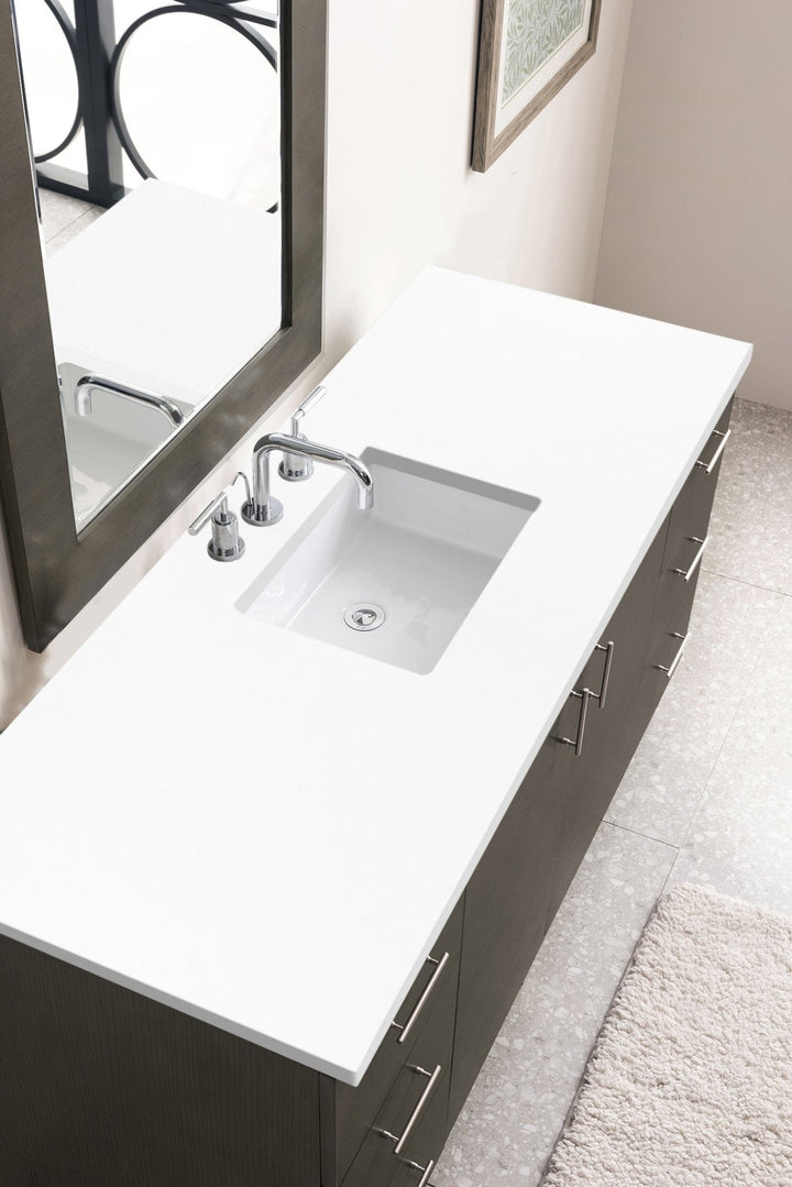 Metropolitan 60" Single Vanity, Silver Oak w/ 3 CM White Zeus Silestone Top