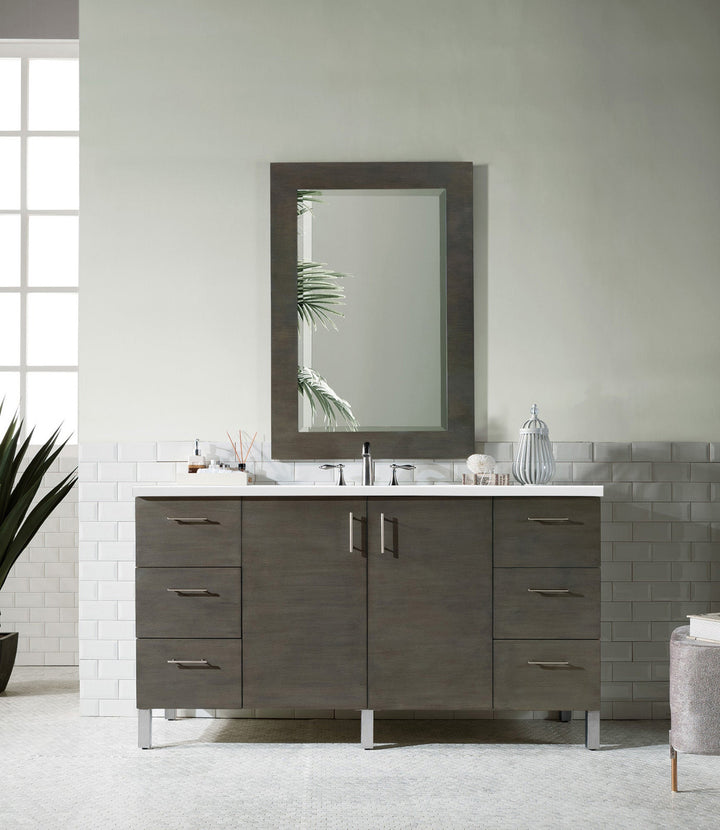 Metropolitan 60" Single Vanity, Silver Oak w/ 3 CM White Zeus Silestone Top