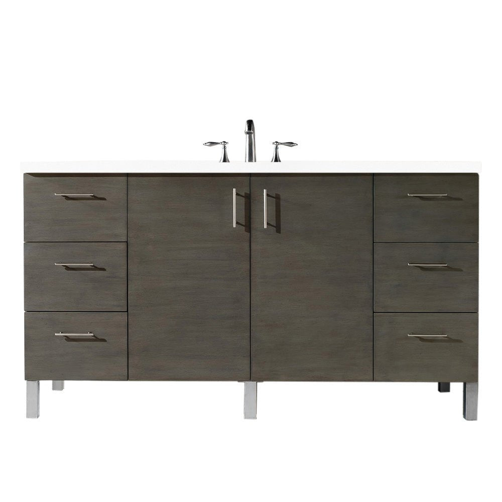 Metropolitan 60" Single Vanity, Silver Oak w/ 3 CM White Zeus Silestone Top