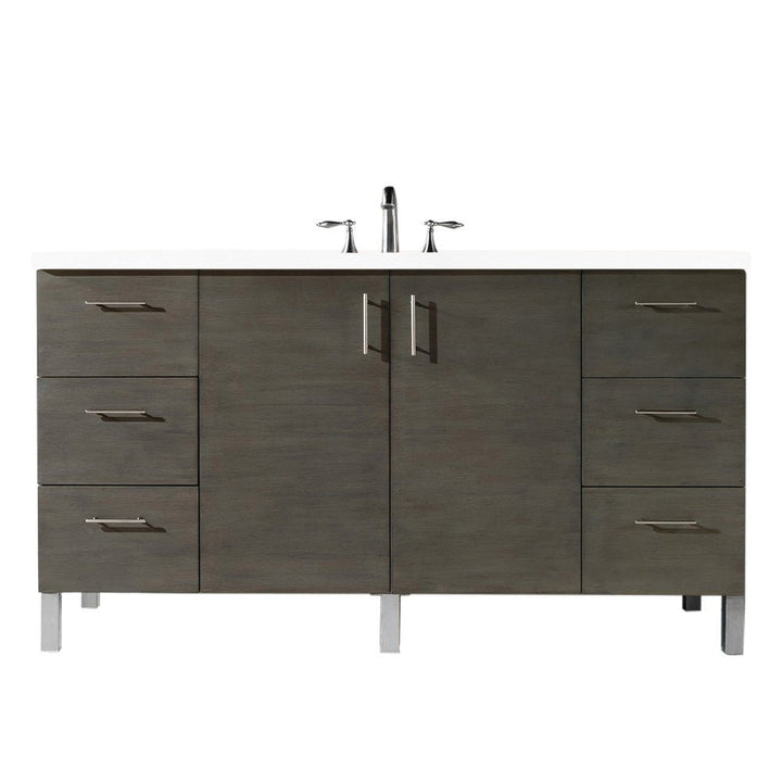 Metropolitan 60" Single Vanity, Silver Oak w/ 3 CM White Zeus Silestone Top