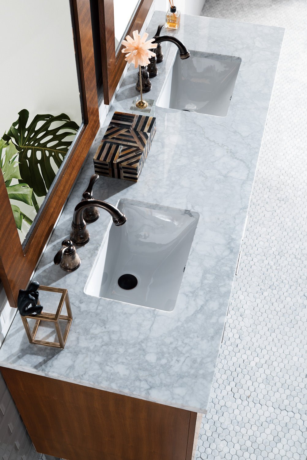 Metropolitan 72" Double Vanity, American Walnut w/ 3 CM Carrara Marble Top
